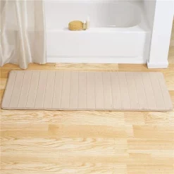 Bedford Home 67A-77323 Memory Foam Striped Extra Long Bath Mat; 24 by 60 in. – Ivory