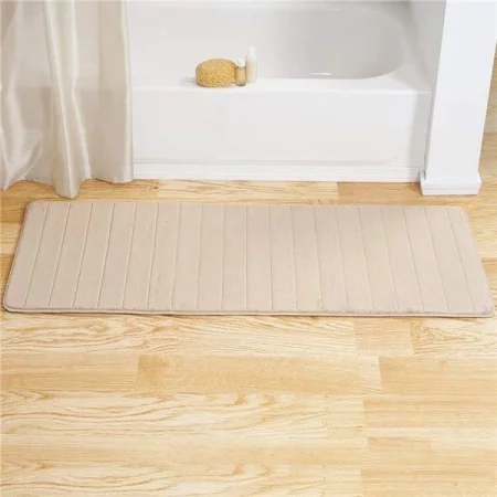 Bedford Home 67A-77323 Memory Foam Striped Extra Long Bath Mat; 24 by 60 in. - Ivory