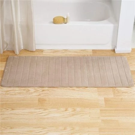 Bedford Home 67A-77354 Memory Foam Striped Extra Long Bath Mat; 24 by 60 in. - Taupe