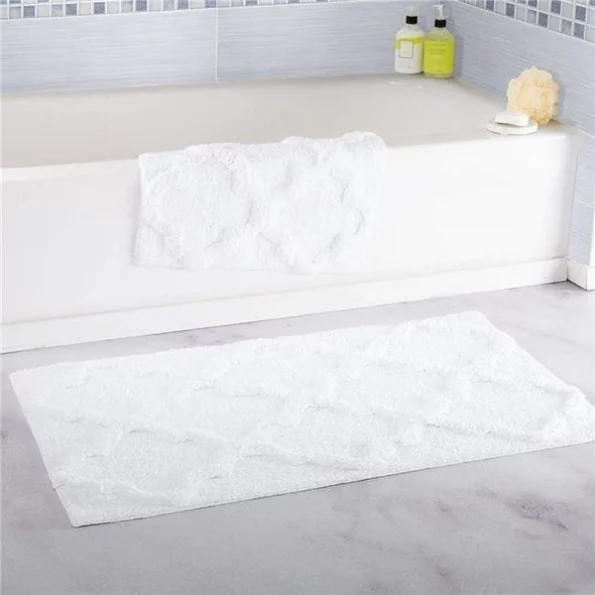 Bedford Home 67A-78423 100 Percent Cotton 2 Piece Trellis Bathroom Mat Set - White 1 Bedford Home 67A-78423 100 Percent Cotton 2 Piece Trellis Bathroom Mat Set – White