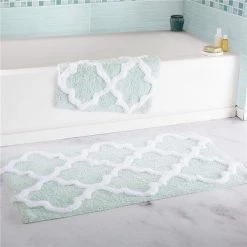 Bedford Home 67A-78461 100 Percent Cotton 2 Piece Trellis Bathroom Mat Set - Seafoam