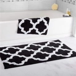 Bedford Home 67A-78492 100 Percent Cotton 2 Piece Trellis Bathroom Mat Set - Black
