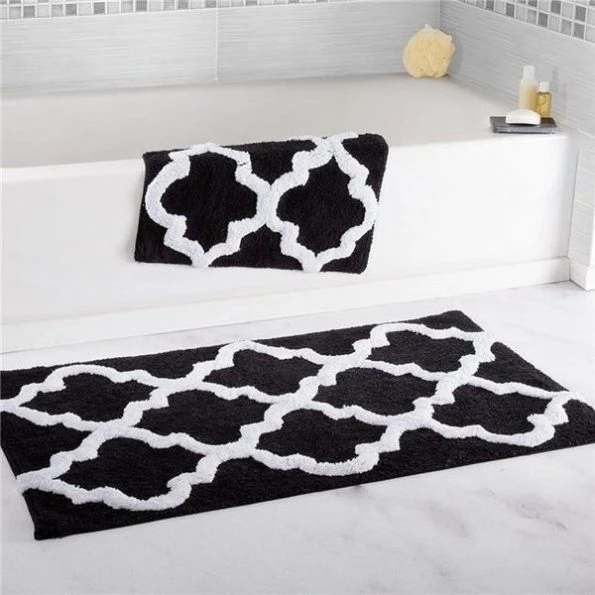 Bedford Home 67A-78492 100 Percent Cotton 2 Piece Trellis Bathroom Mat Set - Black 1 Bedford Home 67A-78492 100 Percent Cotton 2 Piece Trellis Bathroom Mat Set – Black