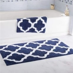 Bedford Home 67A-78515 100 Percent Cotton 2 Piece Trellis Bathroom Mat Set - Navy