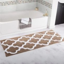 Bedford Home 67A-78546 100 Percent Cotton Trellis Bathroom Mat – 24 x 60 in. – Taupe