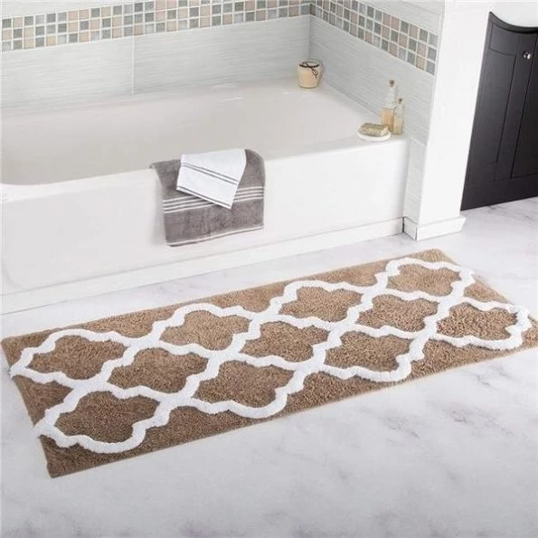 Bedford Home 67A-78546 100 Percent Cotton Trellis Bathroom Mat – 24 x 60 in. – Taupe