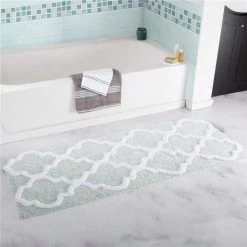 Bedford Home 67A-78560 100 Percent Cotton Trellis Bathroom Mat - 24 x 60 in. - Seafoam