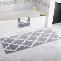 Bedford Home 67A-78577 100 Percent Cotton Trellis Bathroom Mat – 24 x 60 in. – Silver