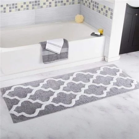 Bedford Home 67A-78577 100 Percent Cotton Trellis Bathroom Mat - 24 x 60 in. - Silver