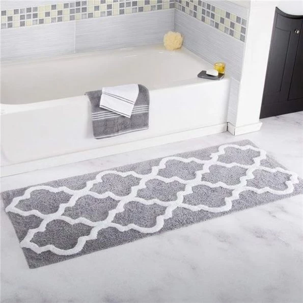 Bedford Home 67A-78577 100 Percent Cotton Trellis Bathroom Mat – 24 x 60 in. – Silver