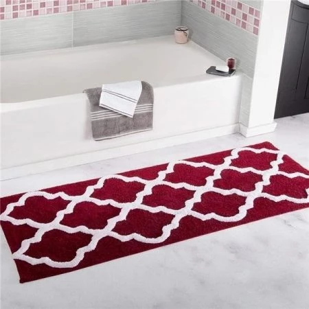 Bedford Home 67A-78584 100 Percent Cotton Trellis Bathroom Mat - 24 x 60 in. - Burgundy