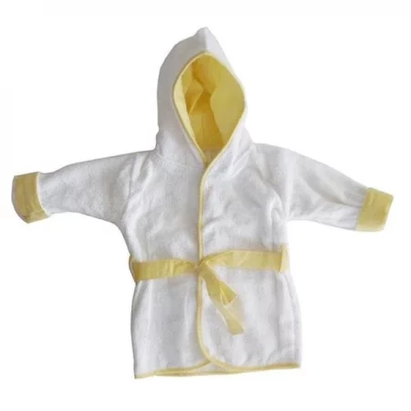 Bambini 960B YELLOW Terry Hooded Bath Robe with Pastel Trim & Applique; Yellow - One Size
