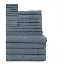 Baltic Linen 0353624300 100 Percent Cotton Complete 24 Piece Towel Set – Smoke Blue
