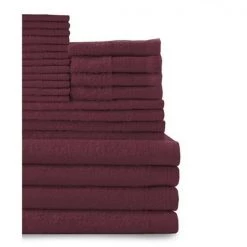 Baltic Linen 0353624310 100 Percent Cotton Complete 24 Piece Towel Set – Crimson