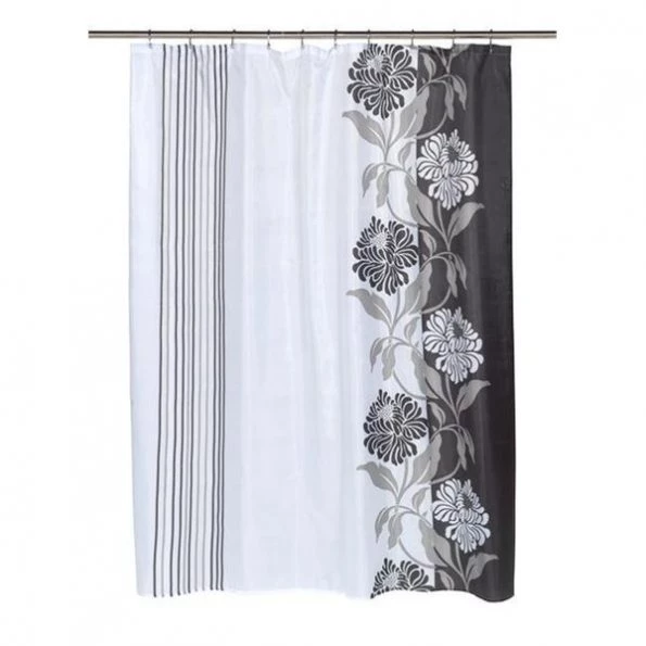 Carnation Home Fashions FSCXL-96-CH-16 70 x 96 in. Chelsea Fabric Shower Curtain; Black