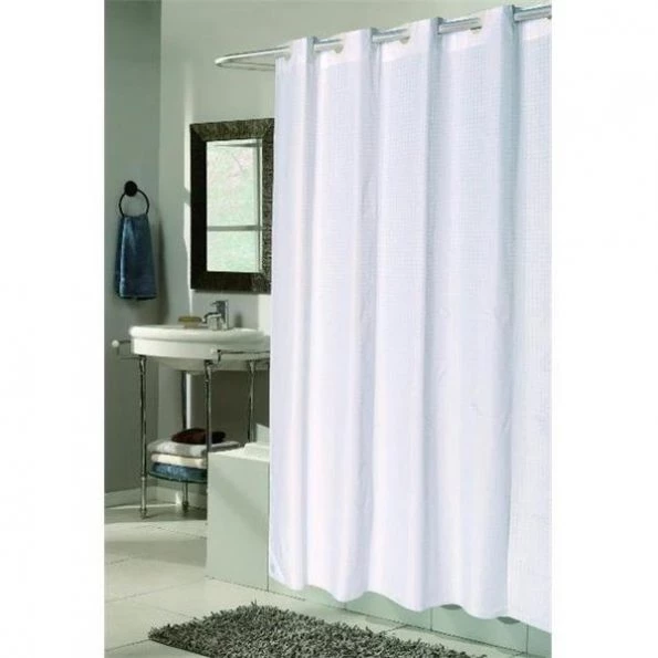 Carnation Home Fashions SCEZ-XL/CK/21 Ez On 70 in. x 84 in. Fabric Shower Curtain Checks – White