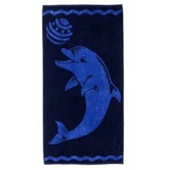 Superior BEACH-PLAYDOLP-BLUE Superior Collection Luxurious Oversized Jacquard Cotton Beach Towels - Playing Dolphin
