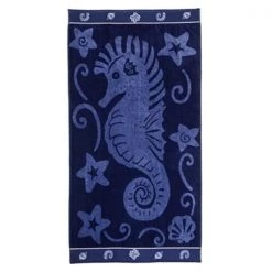 Superior BEACH-SEA HORSE-BLUE Superior Collection Luxurious Oversized Jacquard Cotton Beach Towels – Sea Horse