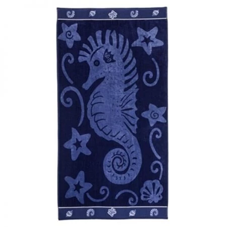 Superior BEACH-SEA HORSE-BLUE Superior Collection Luxurious Oversized Jacquard Cotton Beach Towels - Sea Horse