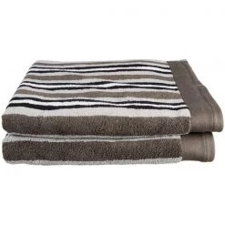 Superior ST BTOWEL CL Superior Collection Luxurious Stripes 100% Cotton 2-Piece Bath Towel Set-Charcoal