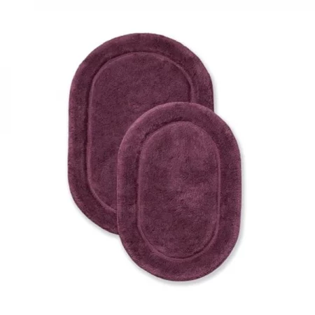 Superior BATHRUG-OV2PC-PL Cotton Oval Bath Rug Set - Plum; 2 Pieces