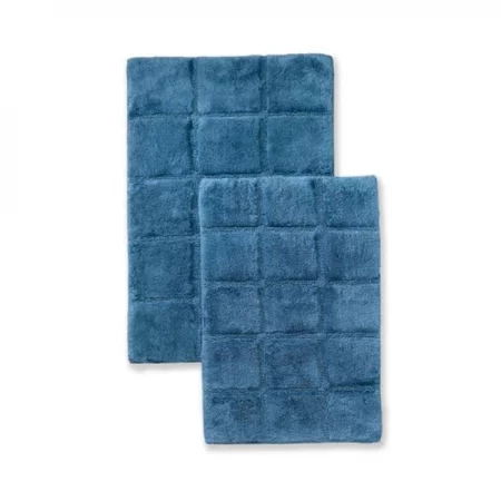 Superior BATHRUG-CH2PC-SP Bath Rug Set Cotton Checkers - Sapphire; 2 Pieces