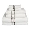 Superior 900GSM-H 6PC SET CH 900 Gsm Egyptian Cotton Towel Set - White With Chocolate Border; 6 Pieces