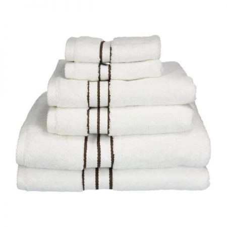 Superior 900GSM-H 6PC SET CH 900 Gsm Egyptian Cotton Towel Set - White With Chocolate Border; 6 Pieces