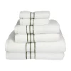 Superior 900GSM-H 6PC SET FG 900 Gsm Egyptian Cotton Towel Set - White With Forest Green Border; 6 Pieces