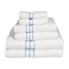 Superior 900GSM-H 6PC SET LB 900 Gsm Egyptian Cotton Towel Set - White With Light Blue Border; 6 Pieces