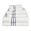 Superior 900GSM-H 6PC SET NB 900 Gsm Egyptian Cotton Towel Set - White With Navy Blue Border; 6 Pieces
