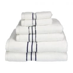 Superior 900GSM-H 6PC SET NB 900 Gsm Egyptian Cotton Towel Set – White With Navy Blue Border; 6 Pieces
