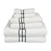Superior 900GSM-H 6PC SET TL 900 Gsm Egyptian Cotton Towel Set - White With Teal Border; 6 Pieces