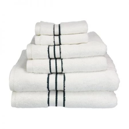 Superior 900GSM-H 6PC SET TL 900 Gsm Egyptian Cotton Towel Set - White With Teal Border; 6 Pieces