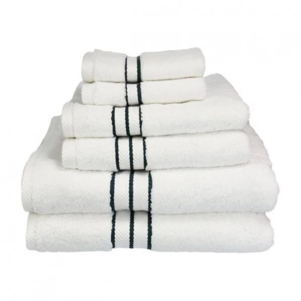 Superior 900GSM-H 6PC SET TL 900 Gsm Egyptian Cotton Towel Set – White With Teal Border; 6 Pieces
