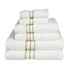 Superior 900GSM-H 6PC SET TO 900 Gsm Egyptian Cotton Towel Set - White With Toast Border; 6 Pieces