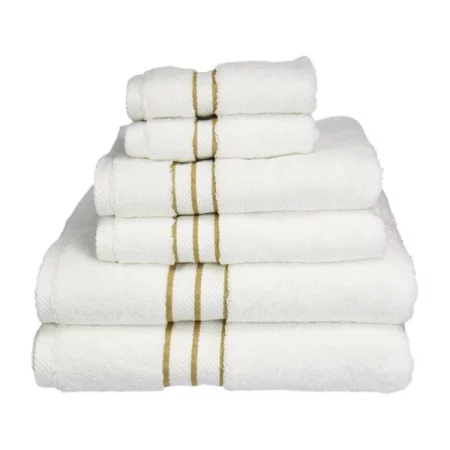 Superior 900GSM-H 6PC SET TO 900 Gsm Egyptian Cotton Towel Set - White With Toast Border; 6 Pieces