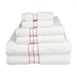 Superior 900GSM-H 6PC SET TR 900 Gsm Egyptian Cotton Towel Set – White With Tea Rose Border; 6 Pieces