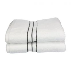 Superior 900GSM-H BTOWEL CL 900 Gsm Egyptian Cotton Bath Towel Set - White With Charcoal Border; 2 Pieces