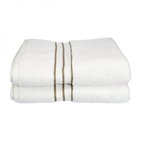 Superior 900GSM-H BTOWEL LA 900 Gsm Egyptian Cotton Bath Towel Set - White With Latte Border; 2 Pieces
