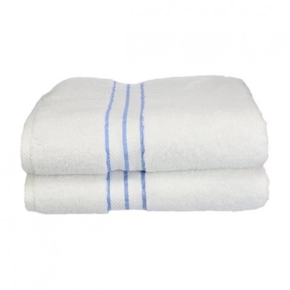 Superior 900GSM-H BTOWEL LB 900 Gsm Egyptian Cotton Bath Towel Set – White With Light Blue Border; 2 Pieces