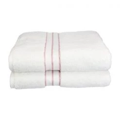 Superior 900GSM-H BTOWEL TR 900 Gsm Egyptian Cotton Bath Towel Set – White With Tea Rose Border; 2 Pieces