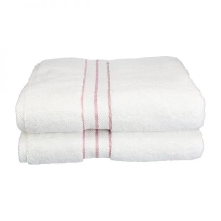 Superior 900GSM-H BTOWEL TR 900 Gsm Egyptian Cotton Bath Towel Set - White With Tea Rose Border; 2 Pieces
