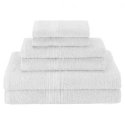 Superior EF-6 PC SET WH Eco-Friendly 100 Percent Ringspun Cotton Towel Set – White; 6 Pieces