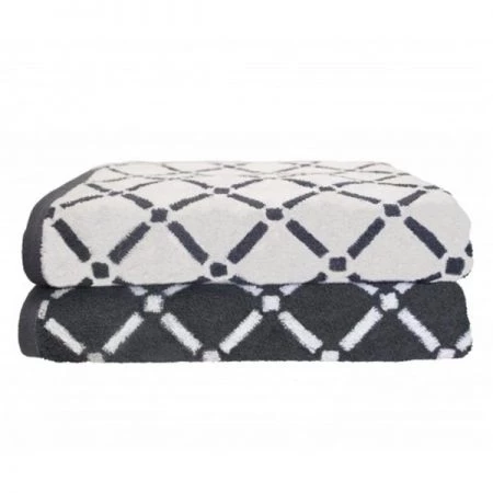 Superior DIA BTOWEL CLWH 550 Gsm Diamond Cotton Bath Towel Set - Charcoal & White; 2 Pieces