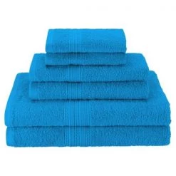 Superior EF-HAND AB Eco-Friendly 100 Percent Ringspun Cotton Hand Towel Set – Aster Blue; 6 Pieces