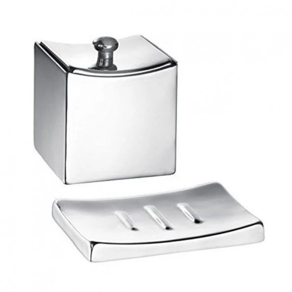 Kraftware Corp 14702 Monaco Brushed Soap Dish & Accessory Jar; Set of 2