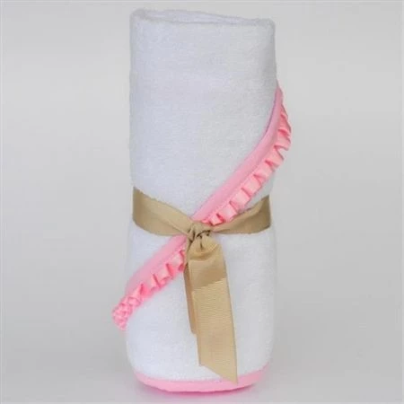 Little Ashkim BHTNBP Newborn Hooded Bamboo Turkish Towel - White With Pink Ribbon