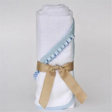 Little Ashkim BHTNBB Newborn Hooded Bamboo Turkish Towel - White With Blue Ribbon