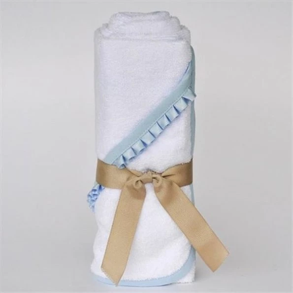 Little Ashkim BHTNBB Newborn Hooded Bamboo Turkish Towel - White With Blue Ribbon 1 Little Ashkim BHTNBB Newborn Hooded Bamboo Turkish Towel – White With Blue Ribbon